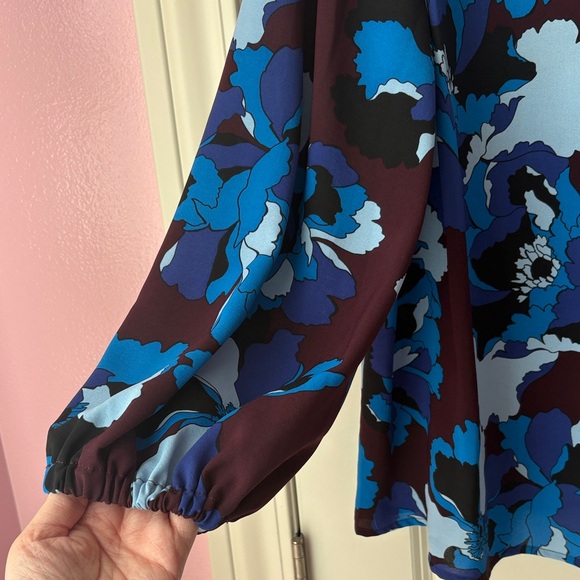 Who What Wear Blue Floral Long-Sleeve Blouse Size XL - Picture 5 of 8